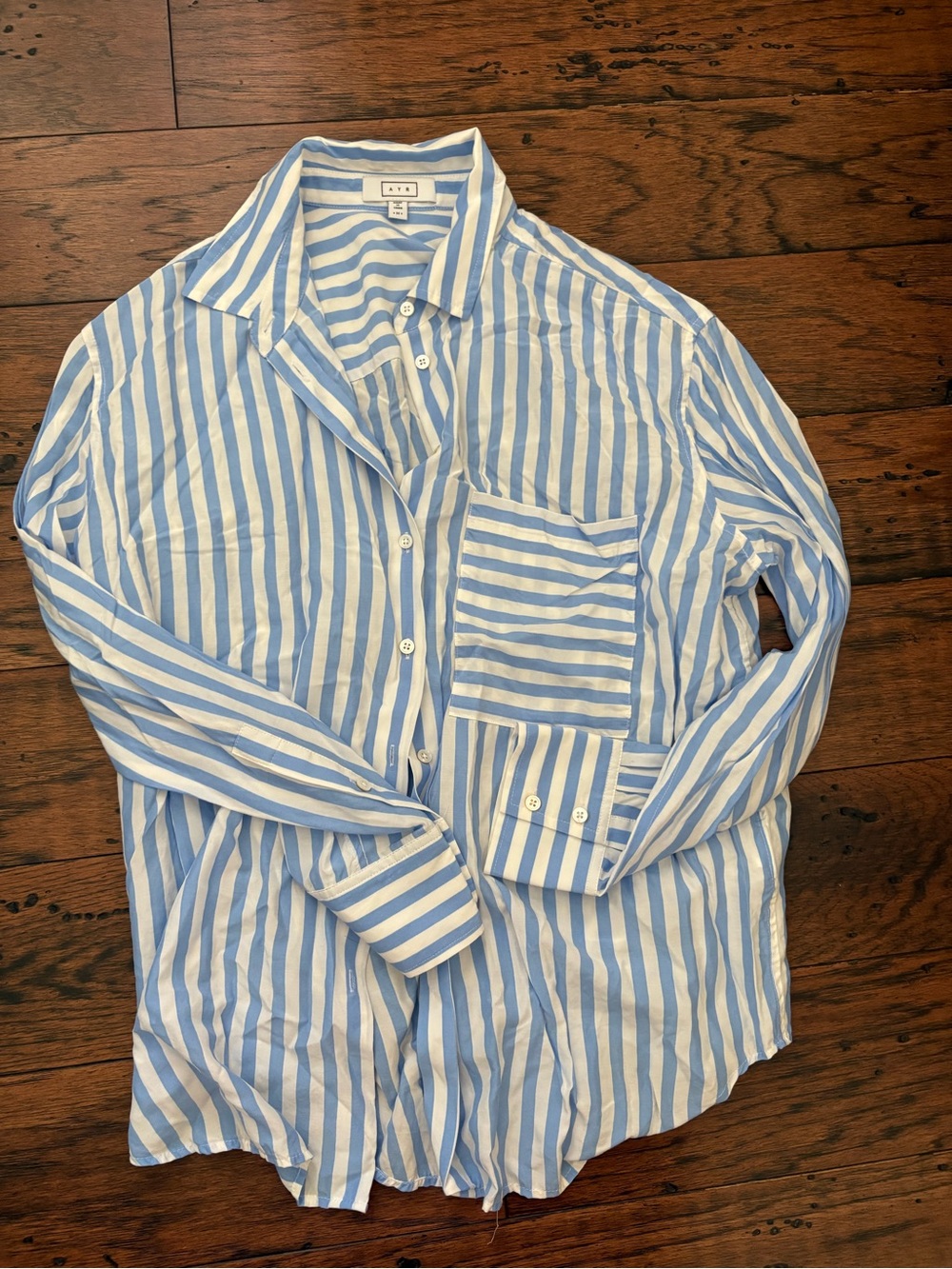 AYR silk blend button down blue and white stripes